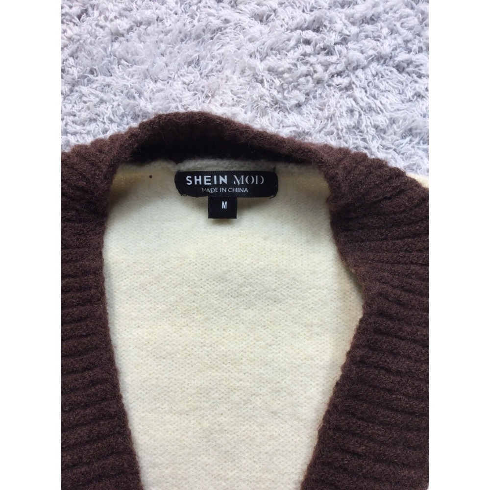 SHEIN Mod Women's Contrast Trim Ivory-Style Buttons Front Cardigan Multi Medium - Picture 3 of 7